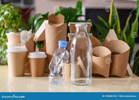 Plastic and Glass Bottle on the Background of Eco-friendly Paper ...