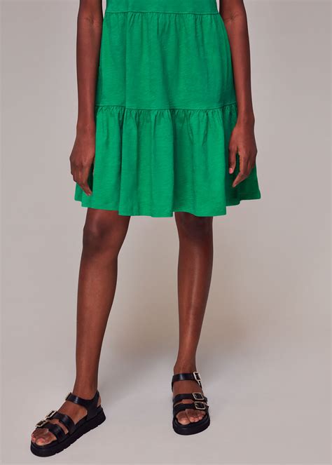 Green Short Tiered Jersey Dress | WHISTLES | Whistles UK