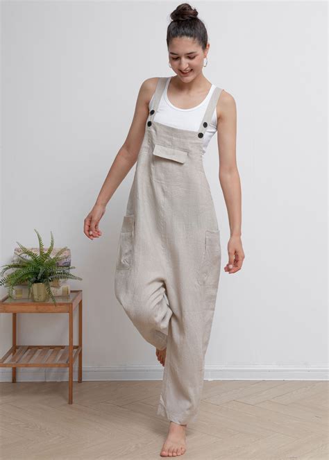 Casual Linen Overalls, Linen Jumpsuit Women, Wide Leg Linen Jumpsuits ...