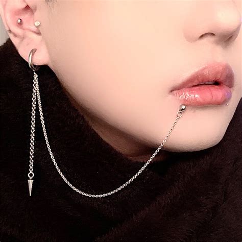 Lip/nose to Ear Chain, Lip Ring and Earring Jewelry, Lip Ring, Medical ...