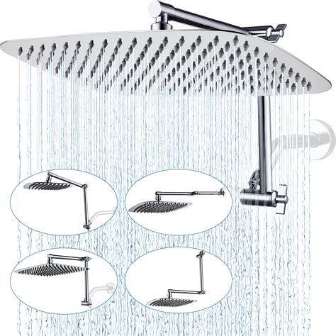 Hibbent Rain Shower Head, 13'' High Pressure Rainfall Square 5 Spray Mode Showerhead with 16 ...