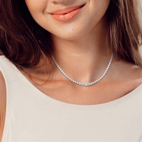 Tennis Necklace Diamond Necklace Half Way Tennis Graduated Choker 5 ...