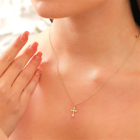 Dainty cross necklace 14k solid gold cross necklace tiny cross necklace ...