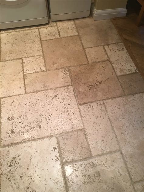 Deep Cleaning Tumbled Travertine Kitchen Tiles in Godstone, East Surrey ...