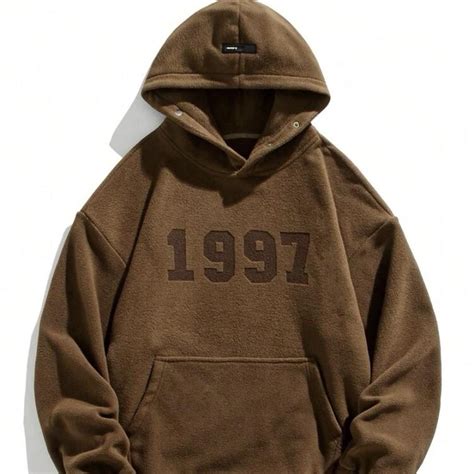 Men Letter Graphic Kangaroo Pocket Drawstring Hoodie - Depop