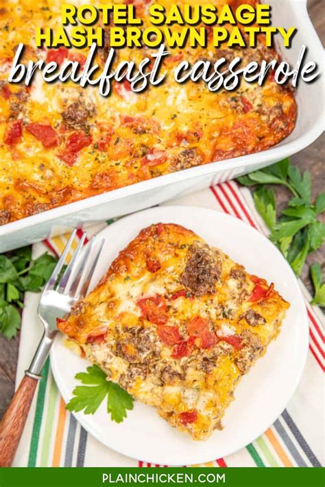 Rotel Sausage Hash Brown Patty Breakfast Casserole - Plain Chicken