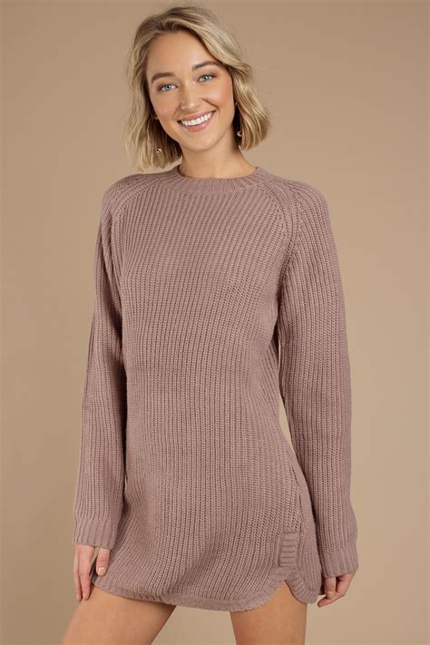 Purple Sweater Dress - Sweater With Dolphin Hem - Mauve Sweater Dress