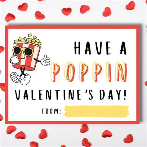 Valentine Cards - Cute Popcorn Valentines - Printable DIY Poppin Valentine Stickers - Digital ...