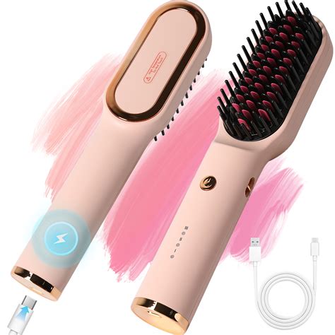 KIPOZI Hair Straightener Brush, Cordless Portable Hot Comb for Travel ...