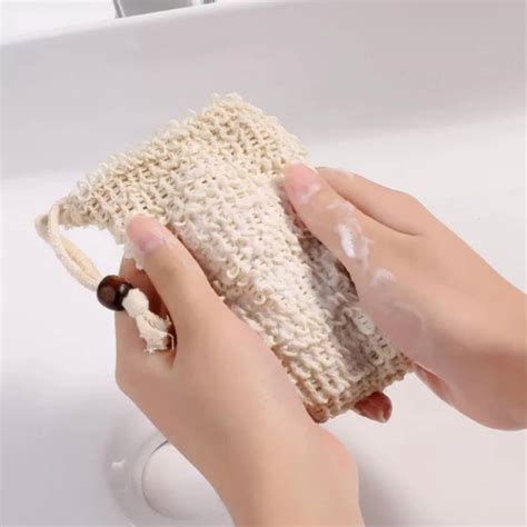 Natural Plant-based Sisal Soap Saver Pouch | Drawstring With Wood Bead ...