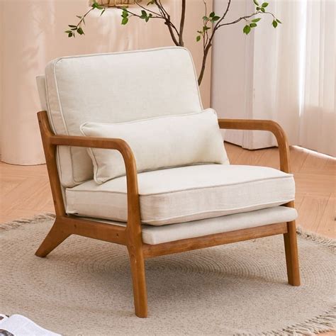 Comfortable Accent Chair, Linen Lounge, Solid Wood Frame, Easy Assembly ...