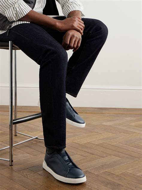 Zegna - Triple Stitch™ SECONDSKIN Full-Grain Leather Sneakers - Blue Zegna