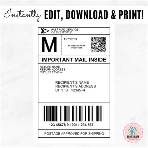 Fake Shipping Label Template Editable Personalized Mail Label Fake Mail ...