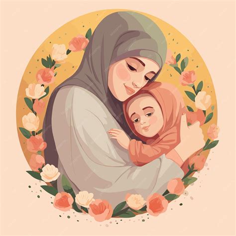 Premium Vector | Vector illustration of a muslim mother wearing hijab ...