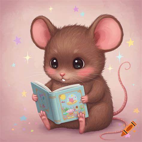 Cute cartoon mouse reading a book, pastel background. on Craiyon
