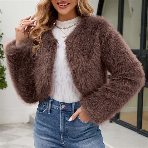 Augper Women's Faux Fur Coat Shearling Fluffy Fuzzy Shaggy Hood Sherpa ...