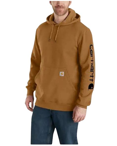 Carhartt Men's Loose Fit Midweight Logo Sleeve Graphic Hooded Sweatshirt Big And Brown X-Large ...