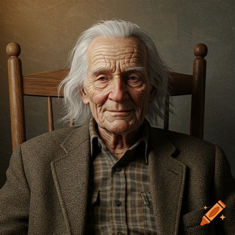 Realistic portrait of an old man sitting in a leather armchair next to ...