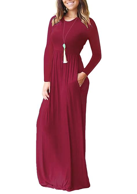 Mengpipi Women's Maxi Dresses Long Sleeve Casual Long Dresses Loose ...