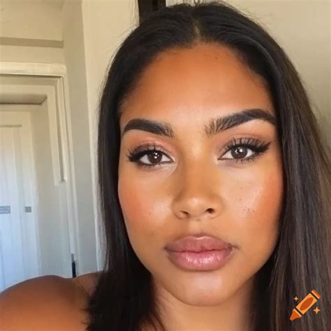 No makeup, bare face, natural skin, latina woman, selfie on Craiyon