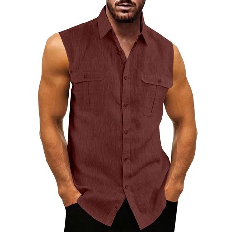 Red T-Shirts for Men, Sleeveless Men'S Dress Shirts, Cotton Mens Shirt ...