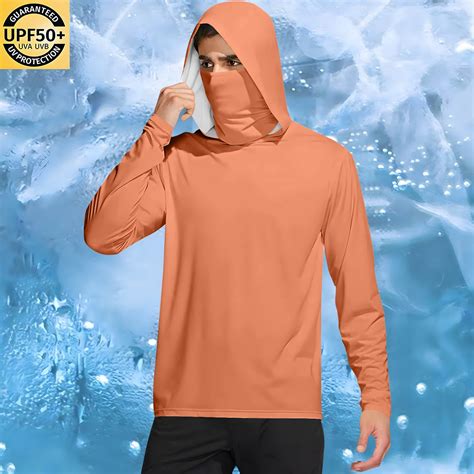 Aobny Sun Hoodie Mens Hawaiian Shirt Hooded Hoodie UV Protection Orange ...