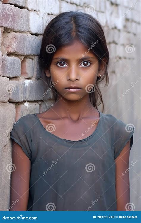 Portrait of an Indian Slender, Skinny Girl, Standing at a Wall Stock Illustration - Illustration ...