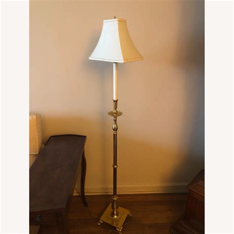 Vintage Brass Floor Lamp w/ Cream Lampshade - AptDeco