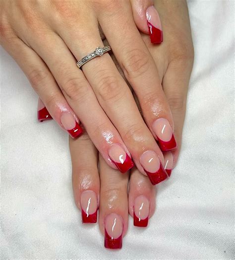 20+ Eye-Catching Red Glitter French Tip Nails - Nail Designs Daily
