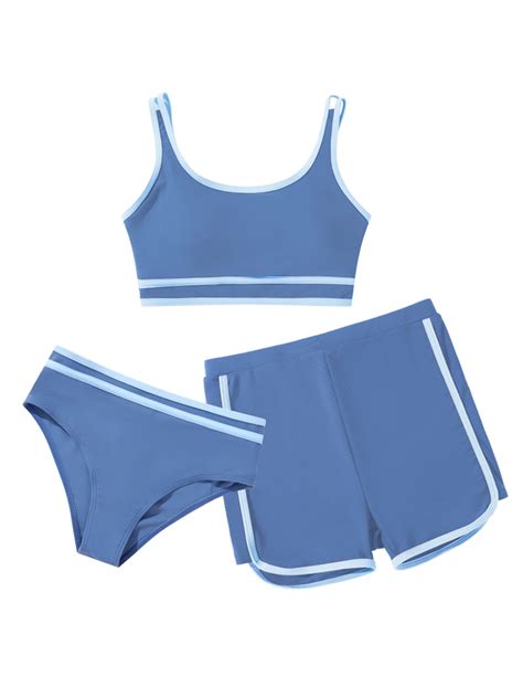 GYRATEDREAM Girl's 3 Piece Swimsuits Color Block Spaghetti Strap ...