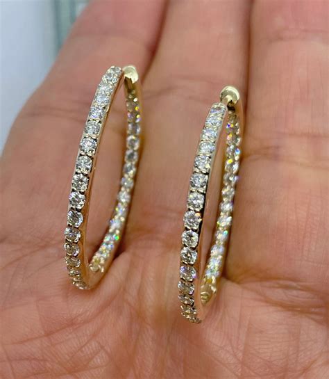 Diamond Hoop Earrings, Inside Out Hoop Earrings, Genuine Diamond Hoop ...