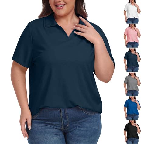 ZZwxWA Women's Plus Size Golf Shirts Loose Fit Short Sleeve V-Neck ...