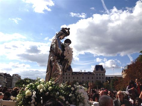 Mother Mary Procession Along The Seine, Assumption Day In France