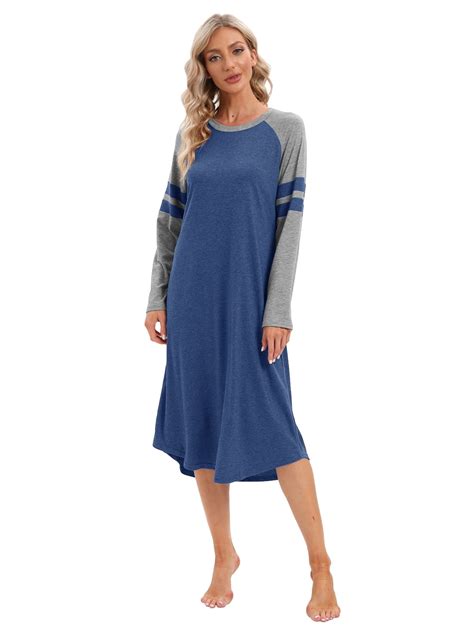 Womens Long Sleeve Loose Nightgown Sleepwear Full Length Sleepshirt ...