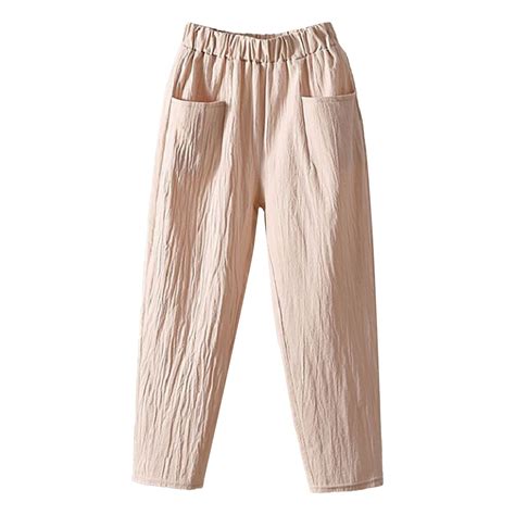 Linen Pants Women Summer Petite Capri Solid Casual Pocket Haren Pants ...