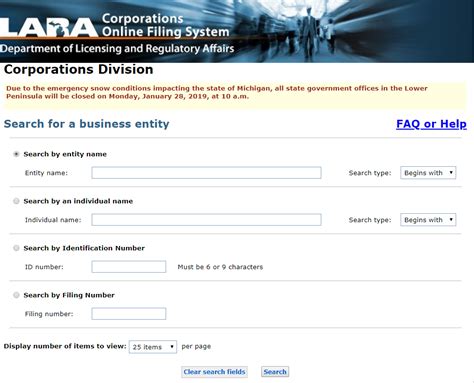 Michigan Business Entity And Corporation Search - MI Secretary Of State ...