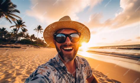 Premium Photo | A man wearing a hat and sunglasses on a beach