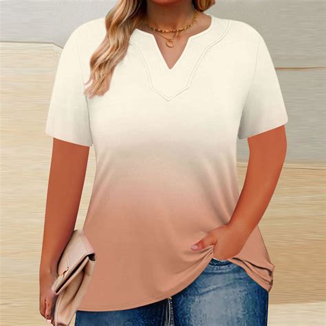 Crunowin Plus Size Tshirts for Women Summer Crew Neck Tees Gradient ...