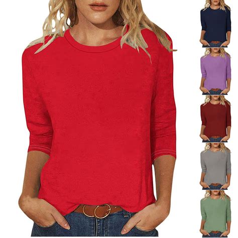DIOAZUD 3/4 Sleeve Shirts for Women Plus Size Crewneck Tunic Tops ...