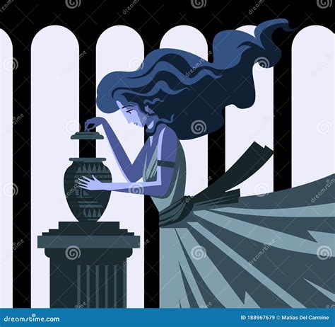 Pandora Greek Myth Opening the Evils Jar Stock Illustration ...