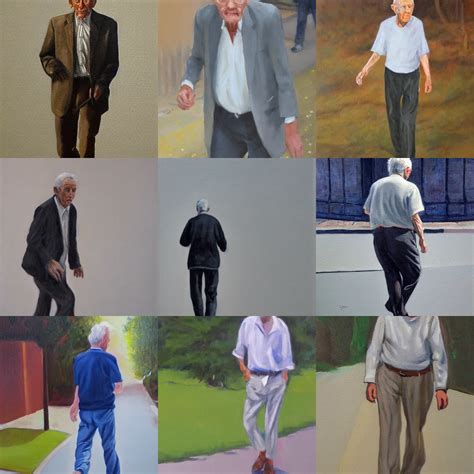 skinny old man walking, full body, realism old painting | Stable ...