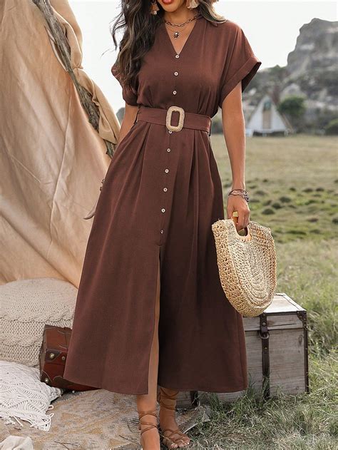 Moda de Mujer | SHEIN México | Brown shirt dress, Elegant brown dresses ...