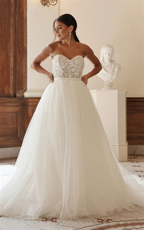 Strapless Lace Wedding Dress with Removable Tulle Skirt