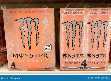 St Neots, UK - Saturday 15th June 2024: Cans of Monster Energy Peach ...