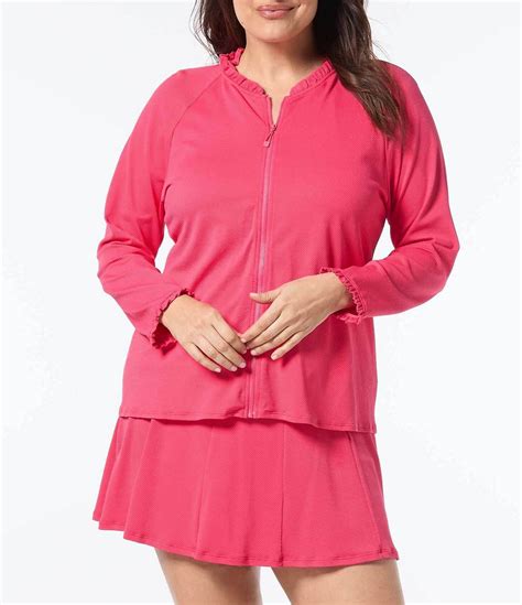 Beach House Plus Phoebe Solid Pique Ruffle Trim Long Sleeve Sun Guard ...