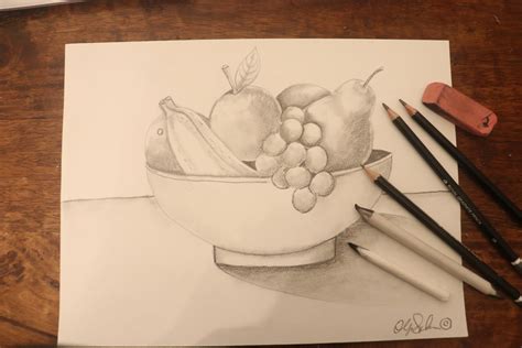 Still Life Fruit Bowl Drawing