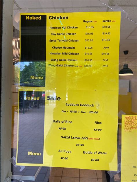 Menu at Naked Chicken restaurant, Harrison Hot Springs