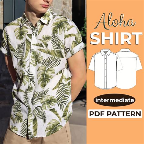 Mens Shirt Sewing Pattern, Mens Short Sleeve Shirt Pattern, Aloha Shirt ...