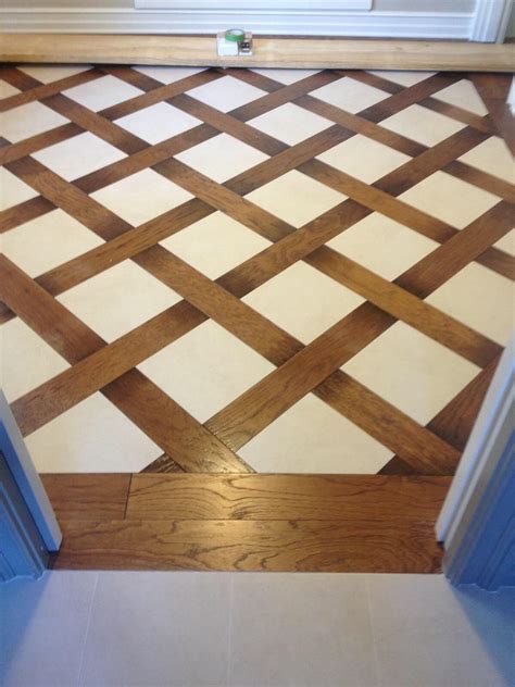 Wood and Tile Basket Weave Pattern Flooring