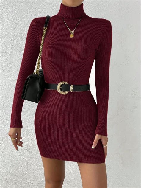 Women High Neck Long Sleeve Solid Color Minimalist Casual Short Sweater ...